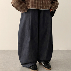 チェックポケットバルーンパンツ MID DENIM