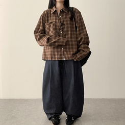 チェックポケットバルーンパンツ MID DENIM