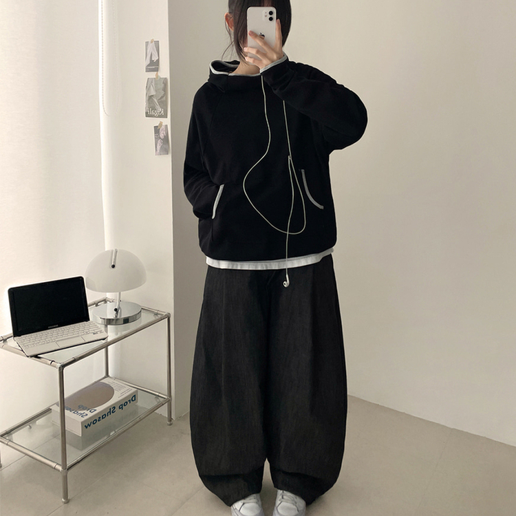 チェックポケットバルーンパンツ BLACK DENIM