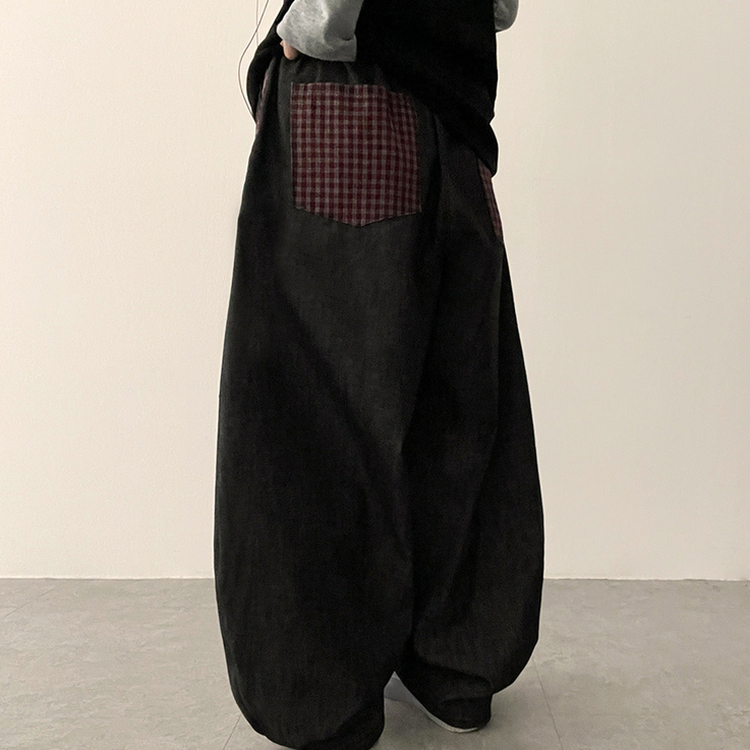 チェックポケットバルーンパンツ BLACK DENIM