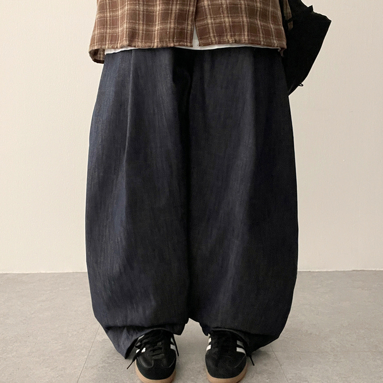 チェックポケットバルーンパンツ MID DENIM