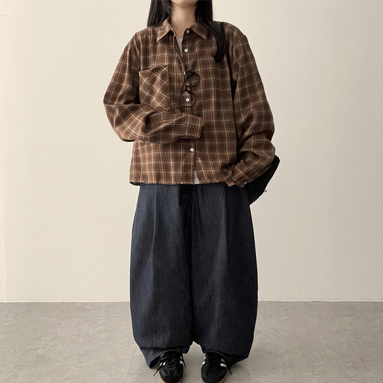 チェックポケットバルーンパンツ MID DENIM