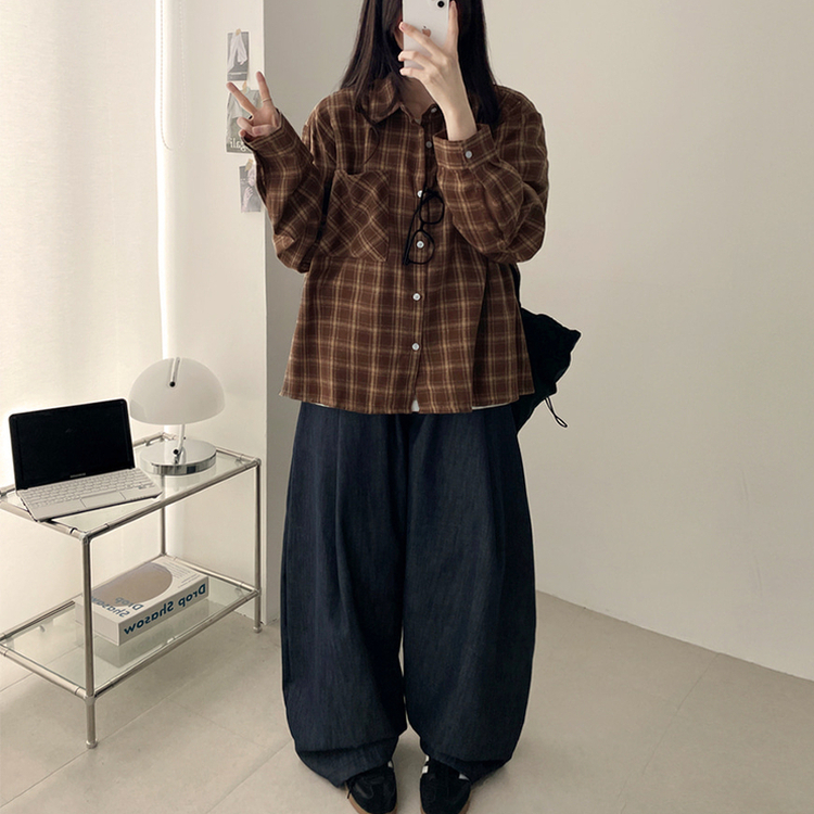 チェックポケットバルーンパンツ MID DENIM
