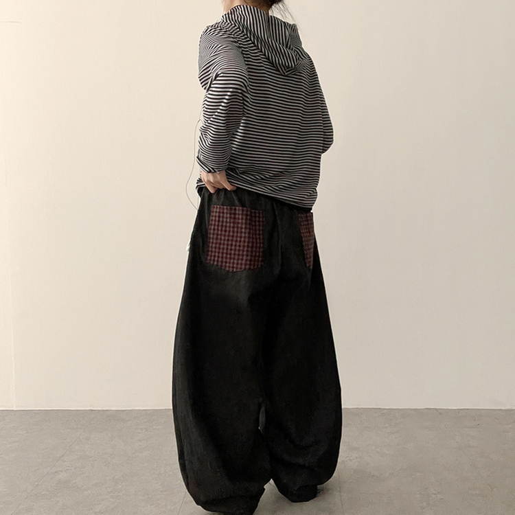 チェックポケットバルーンパンツ BLACK DENIM