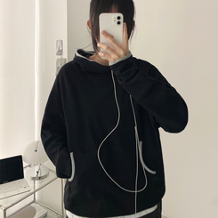 バイカラーラインハイネックフーディー BLACK