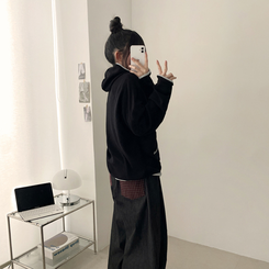 バイカラーラインハイネックフーディー BLACK