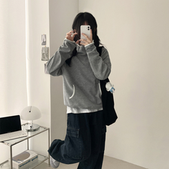 バイカラーラインハイネックフーディー GREY