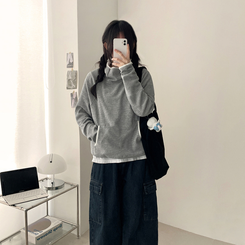 バイカラーラインハイネックフーディー GREY