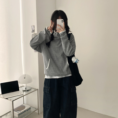 バイカラーラインハイネックフーディー GREY