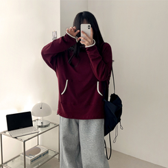 バイカラーラインハイネックフーディー WINE