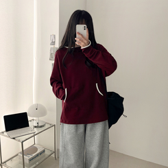 バイカラーラインハイネックフーディー WINE