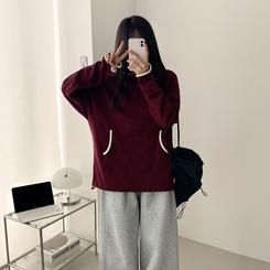 バイカラーラインハイネックフーディー WINE