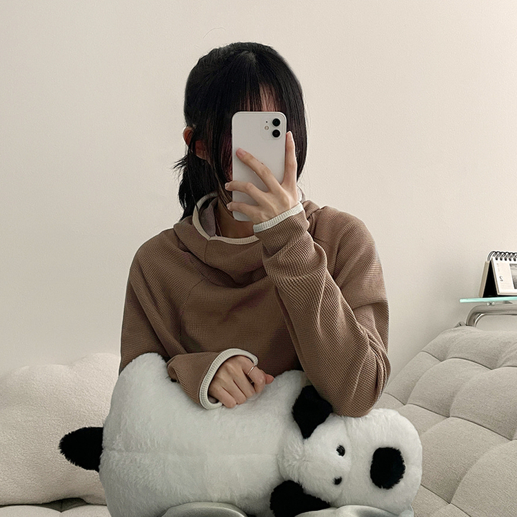 バイカラーラインハイネックフーディー BEIGE