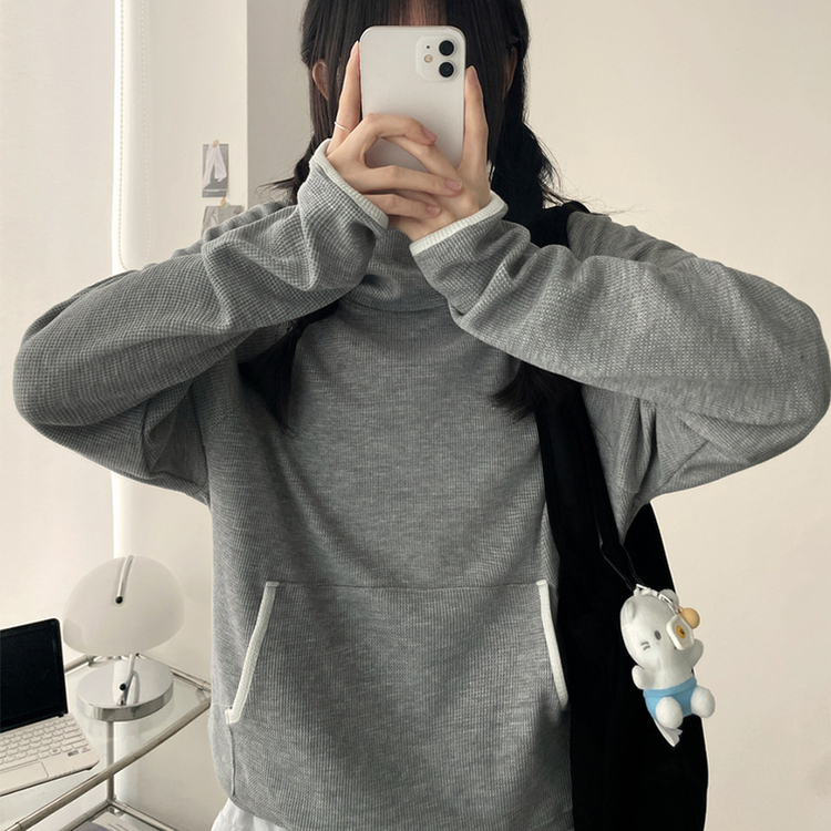 バイカラーラインハイネックフーディー GREY