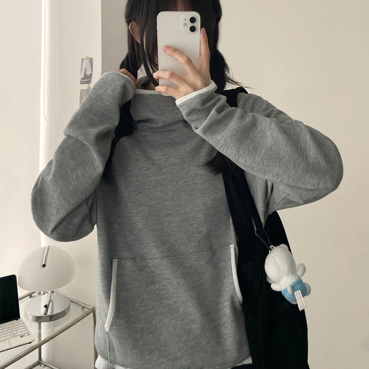 バイカラーラインハイネックフーディー GREY