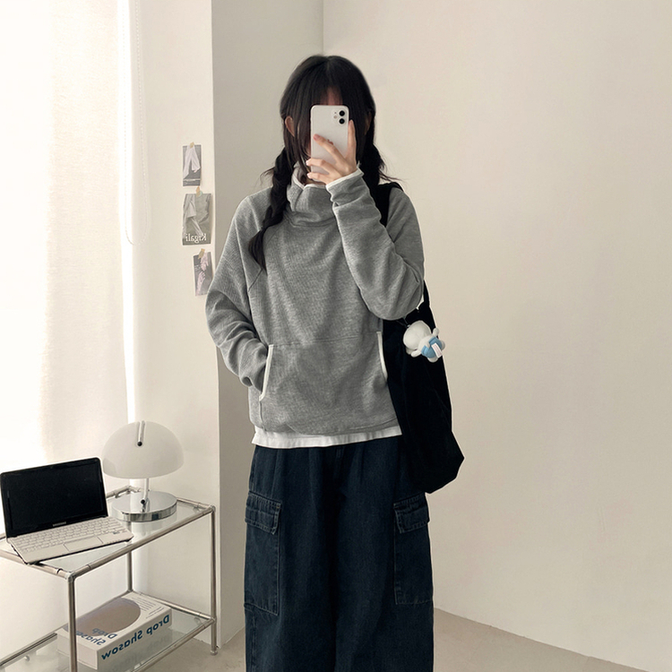 バイカラーラインハイネックフーディー GREY