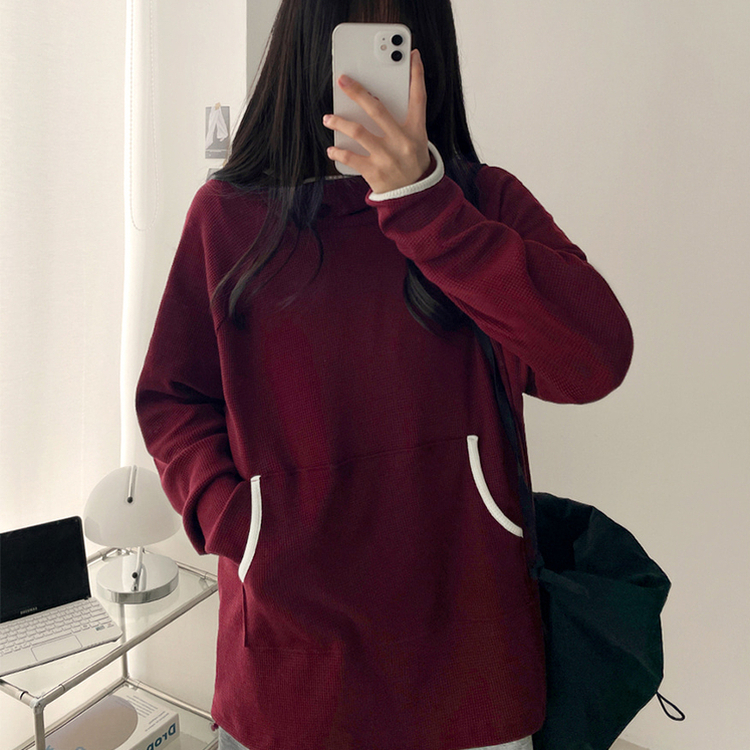 バイカラーラインハイネックフーディー WINE