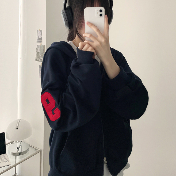 ナンバーパッチフードジップアップ NAVY