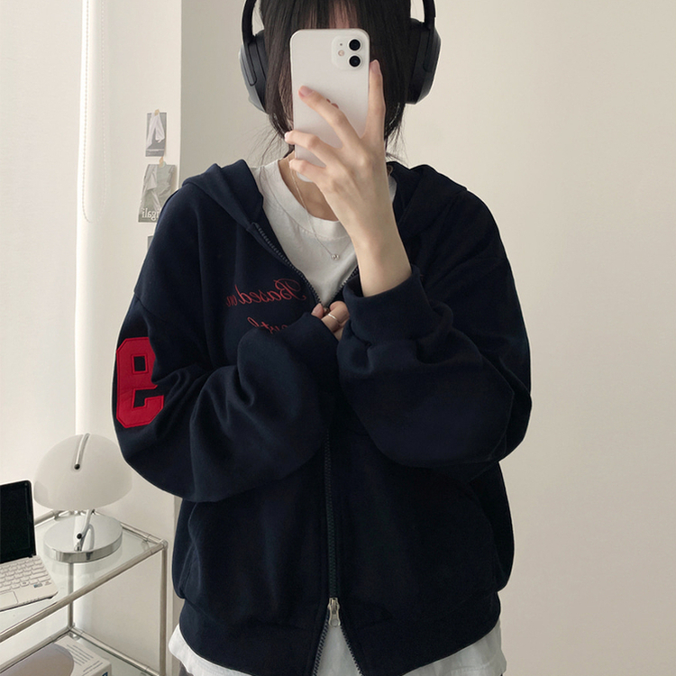 ナンバーパッチフードジップアップ NAVY