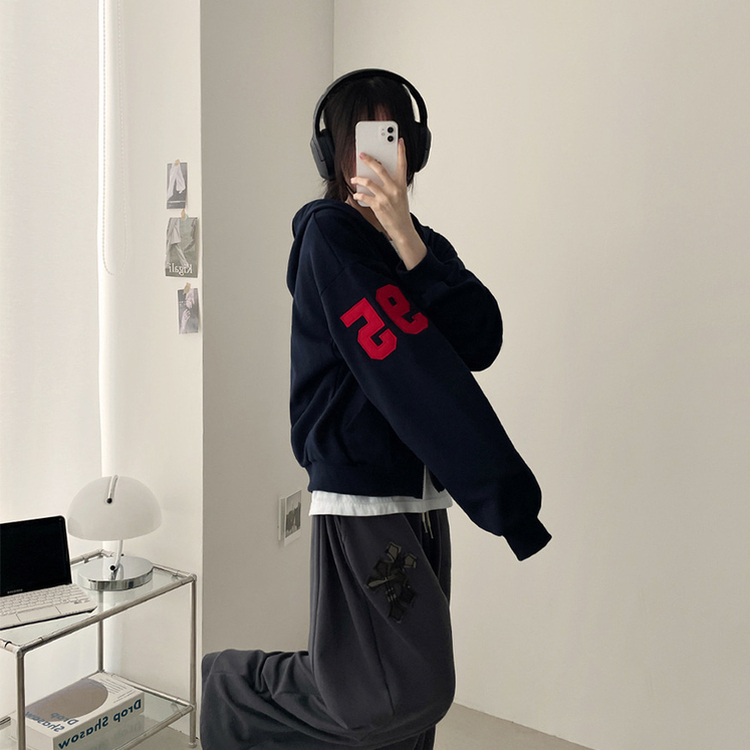 ナンバーパッチフードジップアップ NAVY