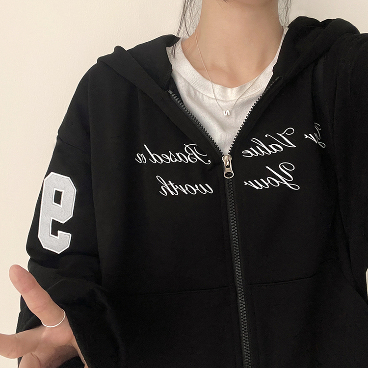 ナンバーパッチフードジップアップ BLACK