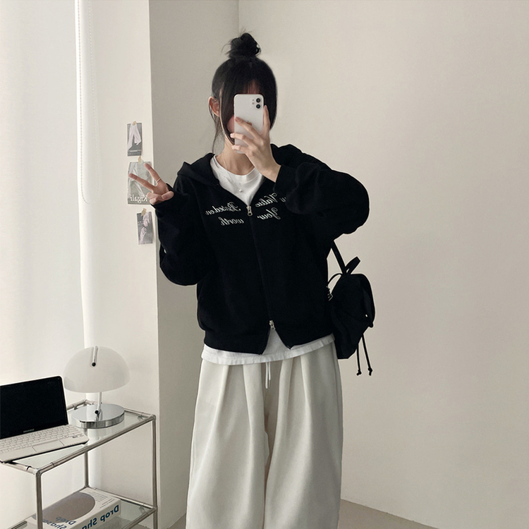 ナンバーパッチフードジップアップ BLACK