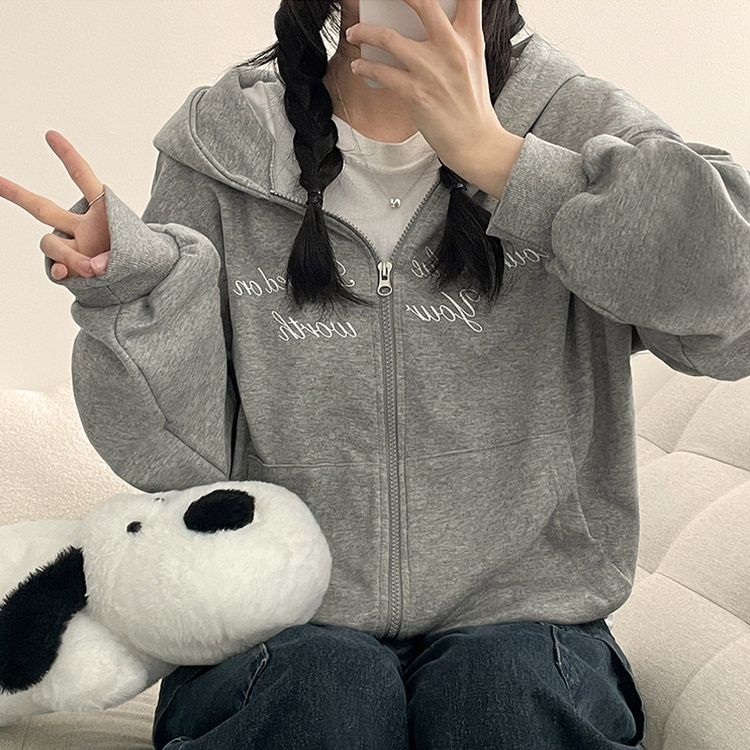 ナンバーパッチフードジップアップ GREY