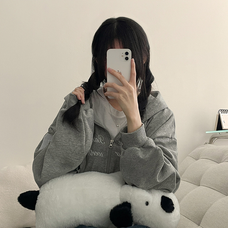 ナンバーパッチフードジップアップ GREY