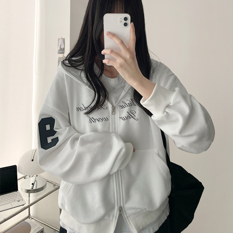 ナンバーパッチフードジップアップ IVORY