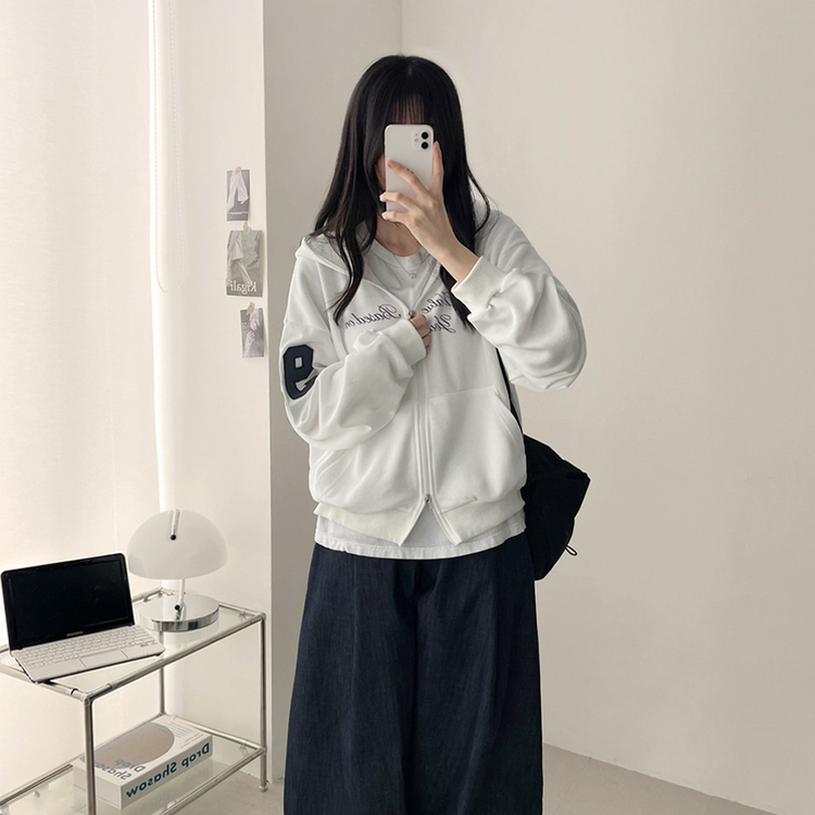 ナンバーパッチフードジップアップ IVORY