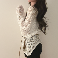 【SET】【ベルト付き】メッシュニット カップ付きキャミソール WHITE