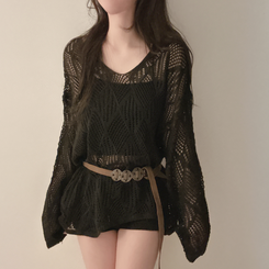 【SET】【ベルト付き】メッシュニット カップ付きキャミソール BLACK