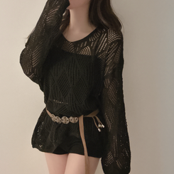 【SET】【ベルト付き】メッシュニット カップ付きキャミソール BLACK