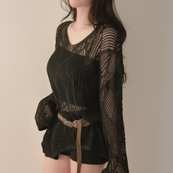 【SET】【ベルト付き】メッシュニット カップ付きキャミソール BLACK