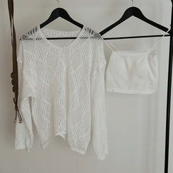 【SET】【ベルト付き】メッシュニット カップ付きキャミソール