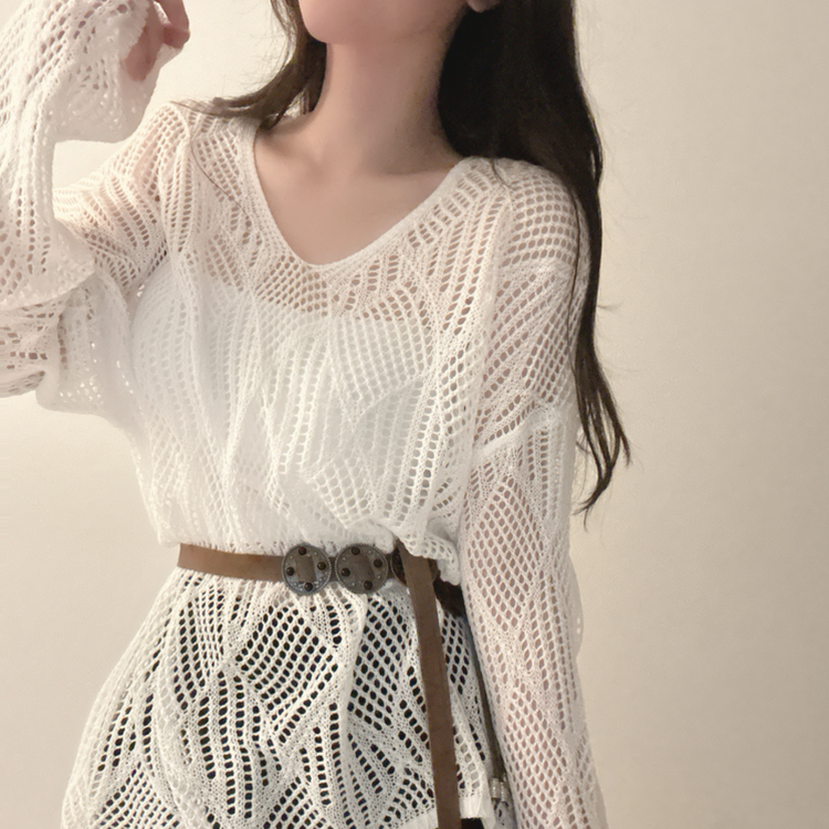 【SET】【ベルト付き】メッシュニット カップ付きキャミソール WHITE