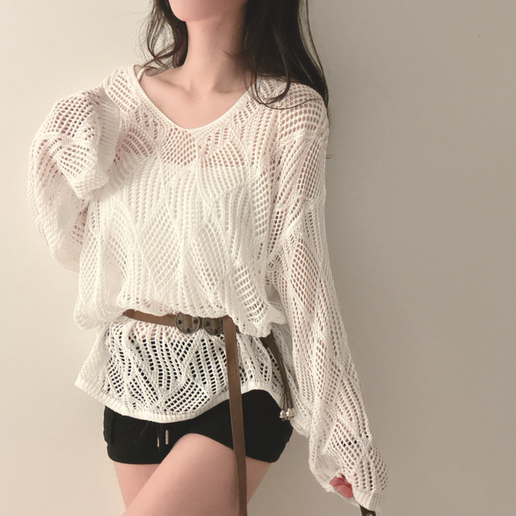 【SET】【ベルト付き】メッシュニット カップ付きキャミソール WHITE