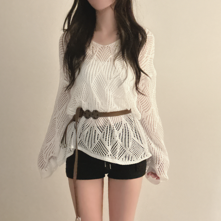 【SET】【ベルト付き】メッシュニット カップ付きキャミソール WHITE