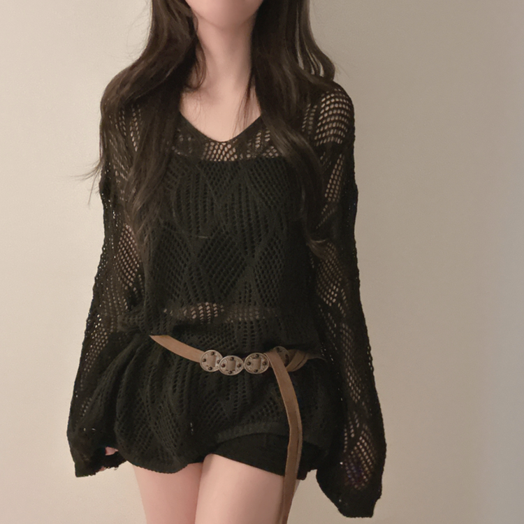 【SET】【ベルト付き】メッシュニット カップ付きキャミソール BLACK