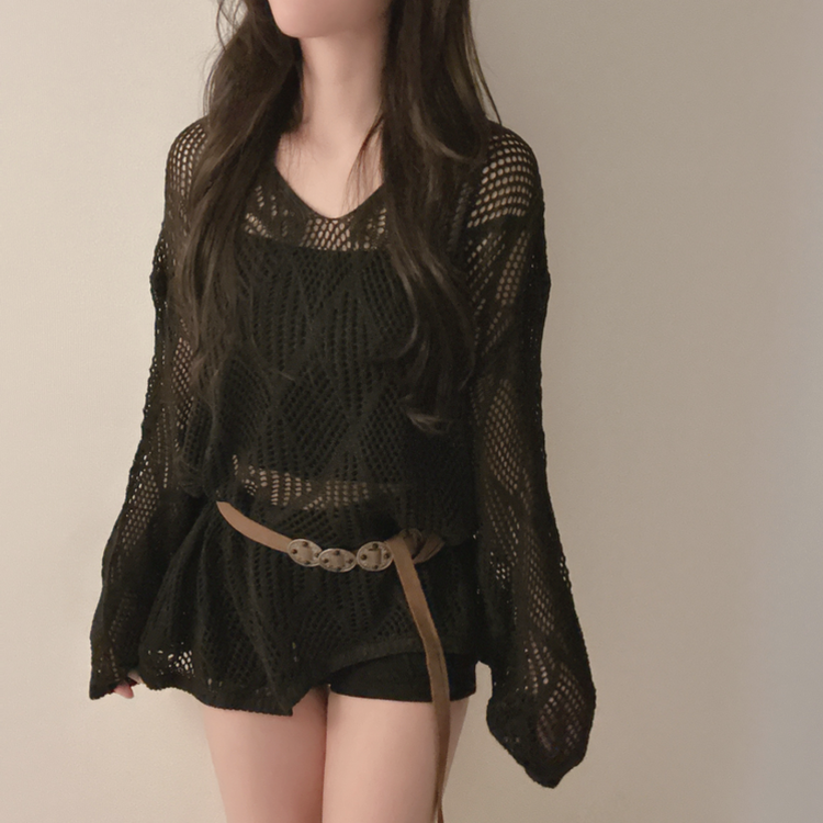 【SET】【ベルト付き】メッシュニット カップ付きキャミソール BLACK