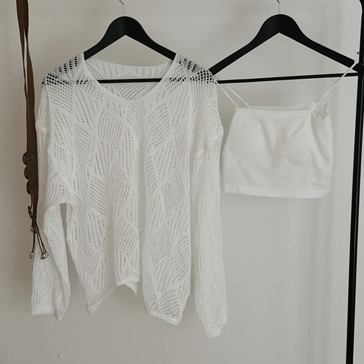 【SET】【ベルト付き】メッシュニット カップ付きキャミソール