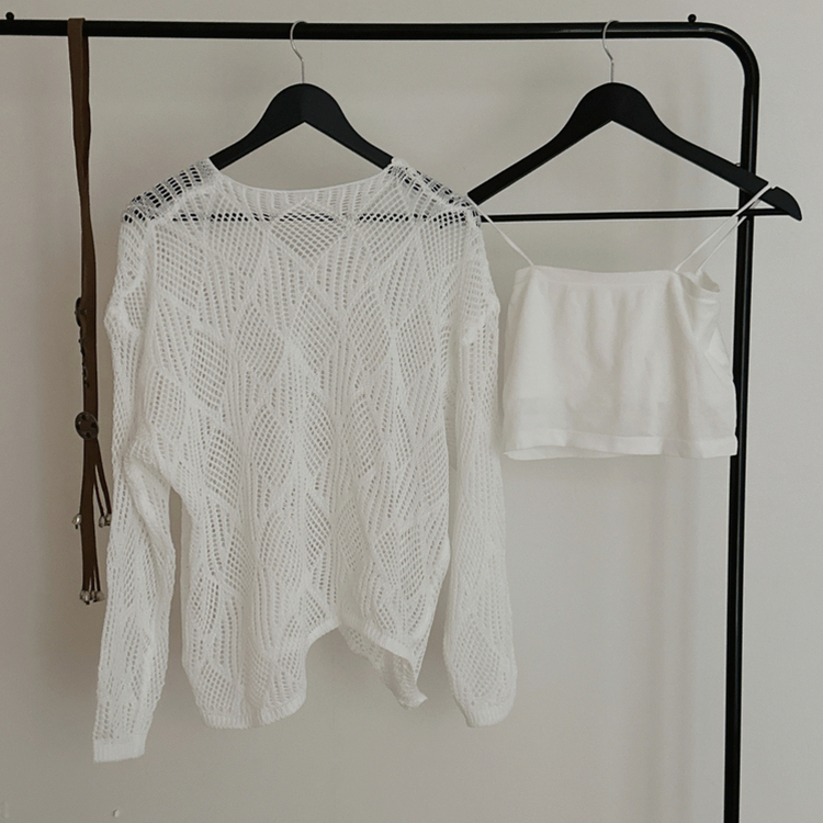 【SET】【ベルト付き】メッシュニット カップ付きキャミソール