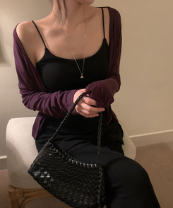 【カップ付き】ラウンドキャミソール BLACK