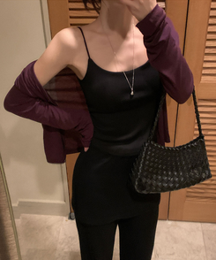 【カップ付き】ラウンドキャミソール BLACK