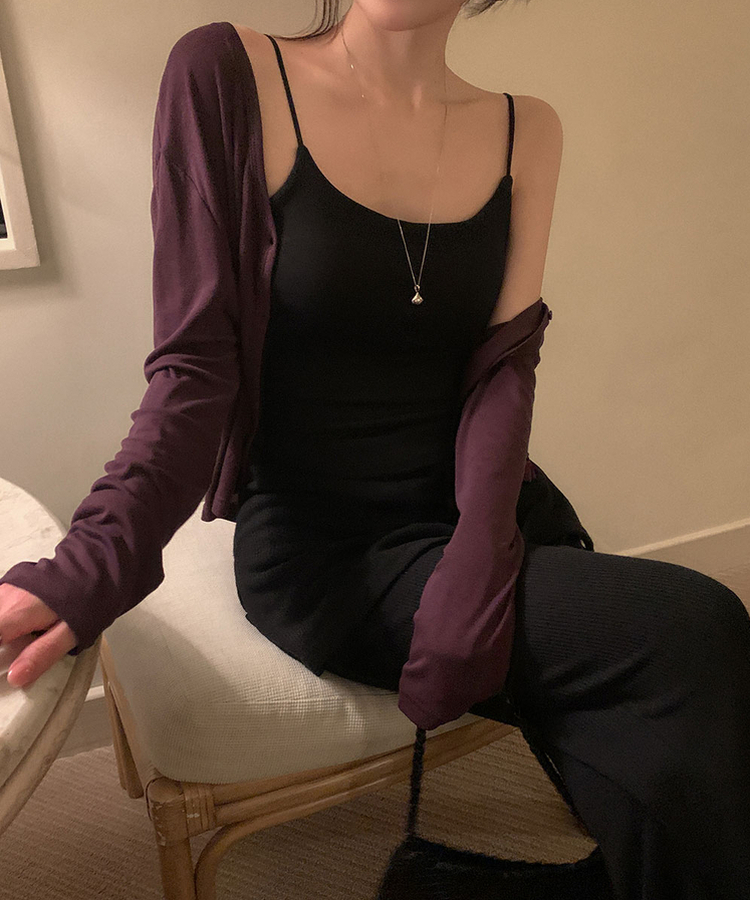 【カップ付き】ラウンドキャミソール BLACK