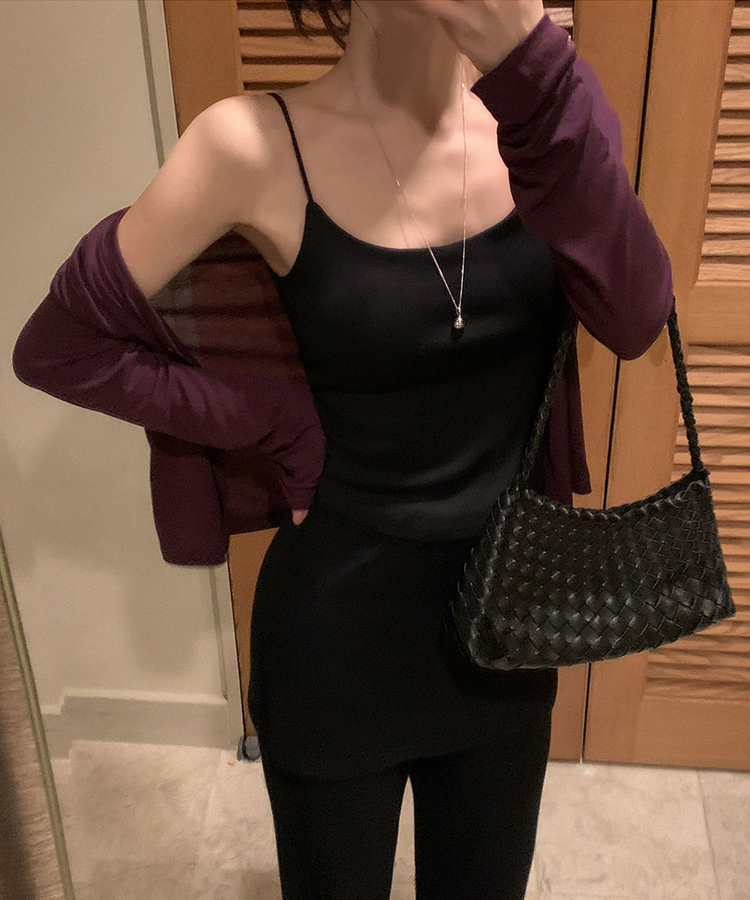 【カップ付き】ラウンドキャミソール BLACK