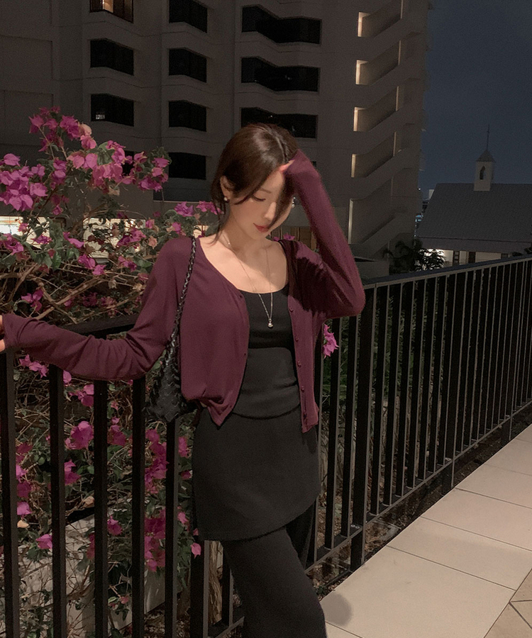 【カップ付き】ラウンドキャミソール BLACK