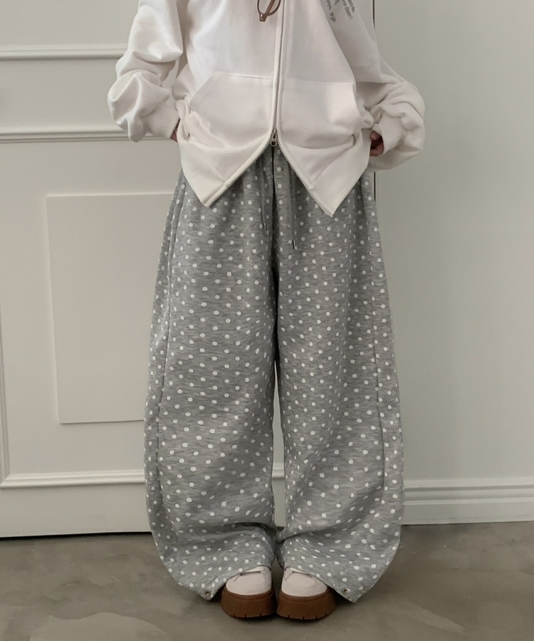 레오 도트 와이드핀턱 추리닝 트레이닝 롱팬츠 4color 그레이
