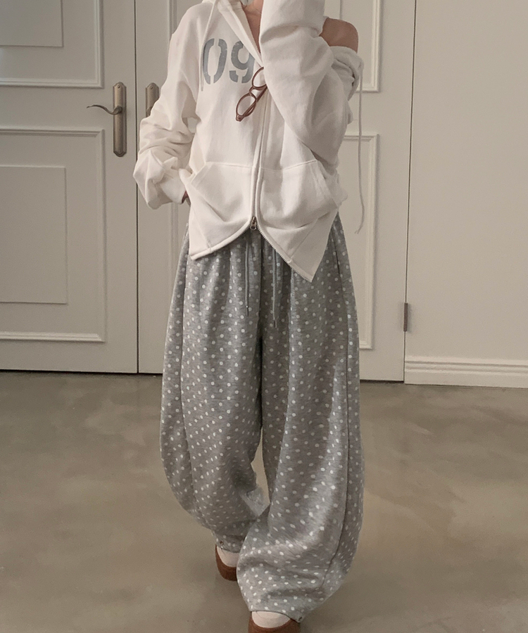 레오 도트 와이드핀턱 추리닝 트레이닝 롱팬츠 4color 그레이