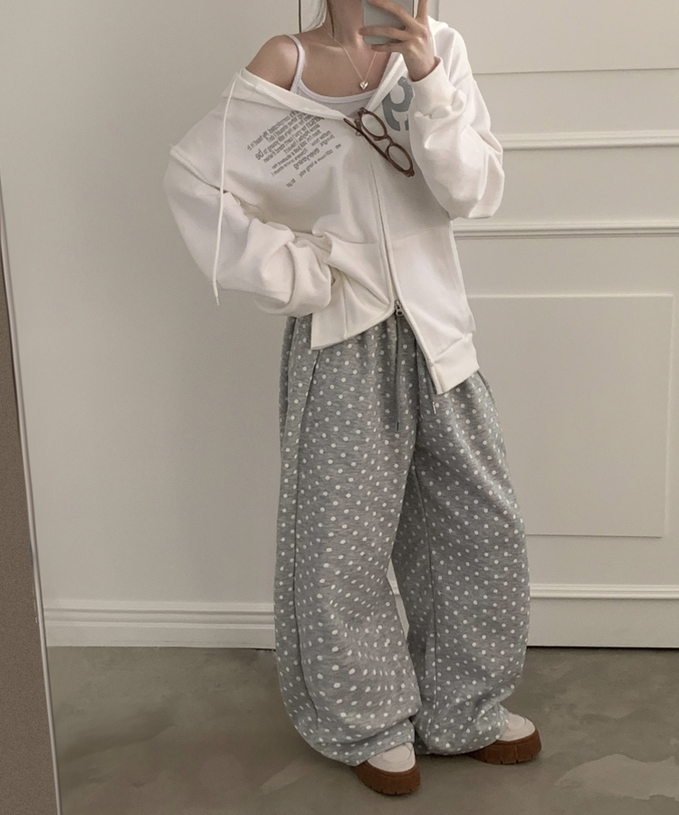 레오 도트 와이드핀턱 추리닝 트레이닝 롱팬츠 4color 그레이